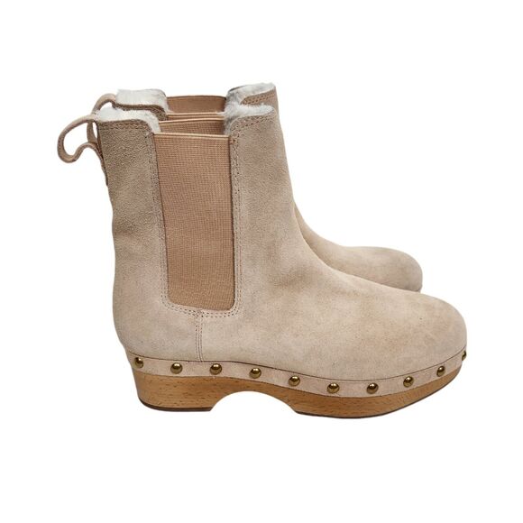J. CREW Boots Womens 8 Bronze Clay Cream Suede Faux-fur Lined Chelsea Clog Cabin - Picture 2 of 7